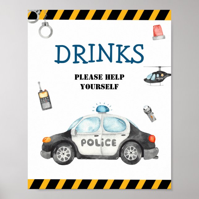 Kid's Police Birthday Party Drinks Sign (Front)