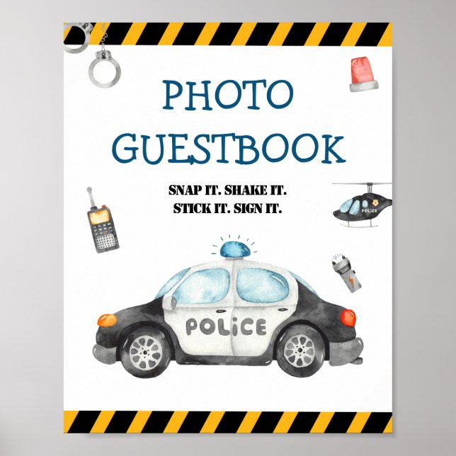Kid's Police Birthday Party Photo Guestbook Sign (Front)