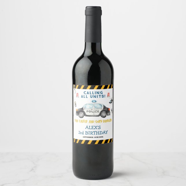 Kid's Police Birthday Party Wine Label (Front)