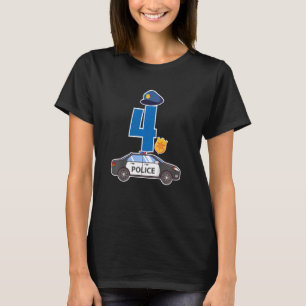 Kids Police Car 4rd Birthday 4 Years Old Birthday T-Shirt