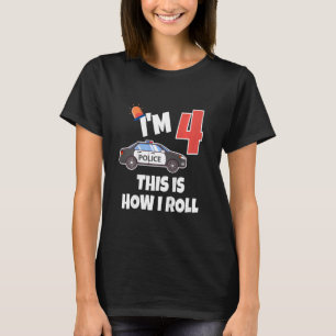 Kids Police Car 4rd Birthday 4 Years Old Birthday T-Shirt