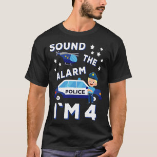 Kids Police Car 4th Birthday Party Kids Police Boy T-Shirt