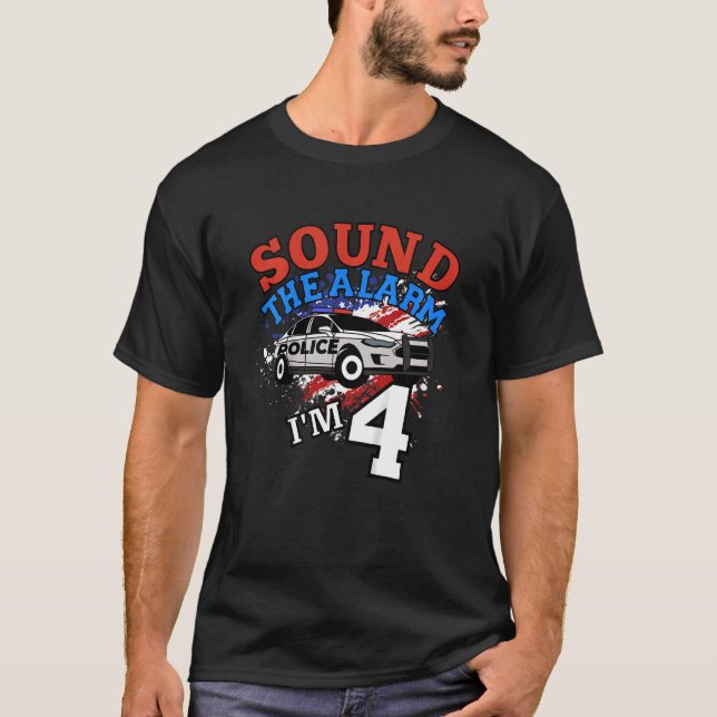 Kids Police Car Policeman Cop 4th Birthday Party B T-Shirt (Front)