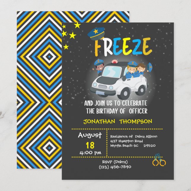 Kids Police Officer Birthday Party Invitation (Front/Back)
