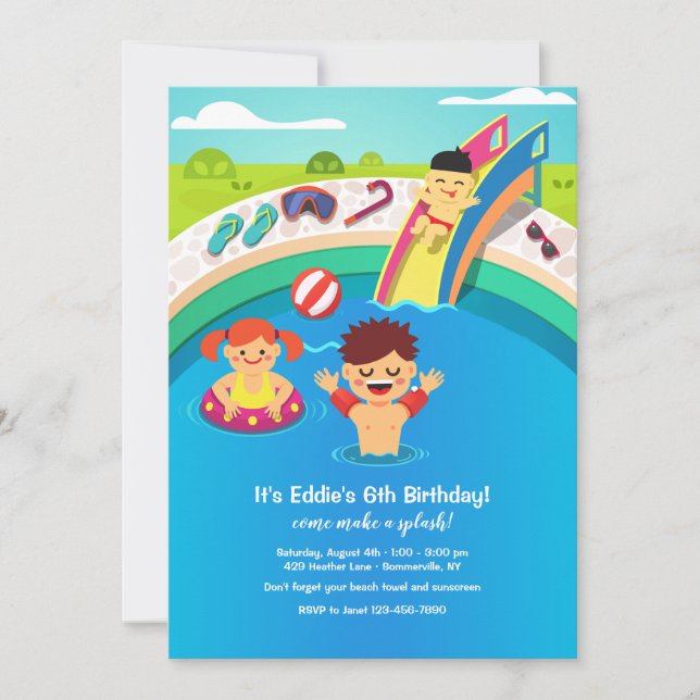Kid's Pool Party Invitation (Front)