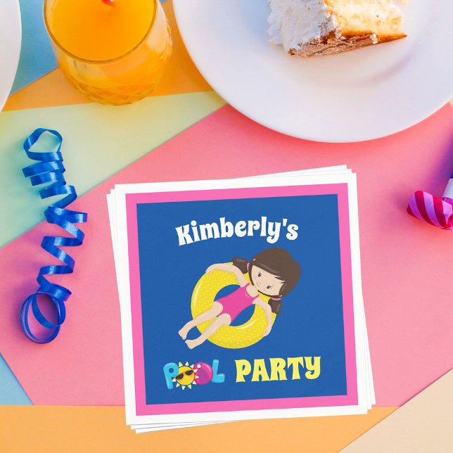 Kids Pool Party Personalized Birthday Girl Napkin (Creator Uploaded)