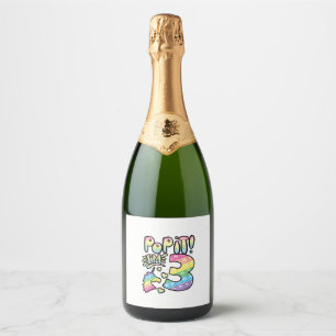 Kids Pop It 3rd Birthday Girls 3 Years Old Fidget  Sparkling Wine Label