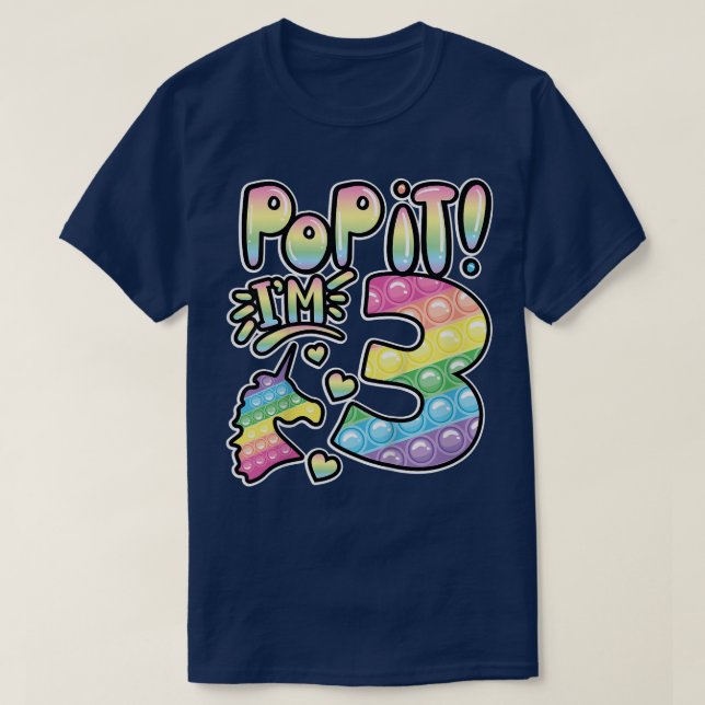 Kids Pop It 3rd Birthday Girls 3 Years Old Fidget  T-Shirt (Design Front)