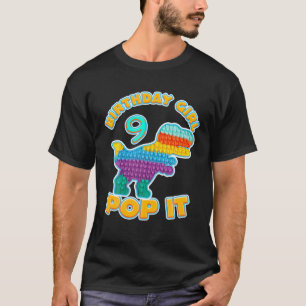 Kids Pop It 9Th Year Old Birthday Girl Dino Gamer T-Shirt