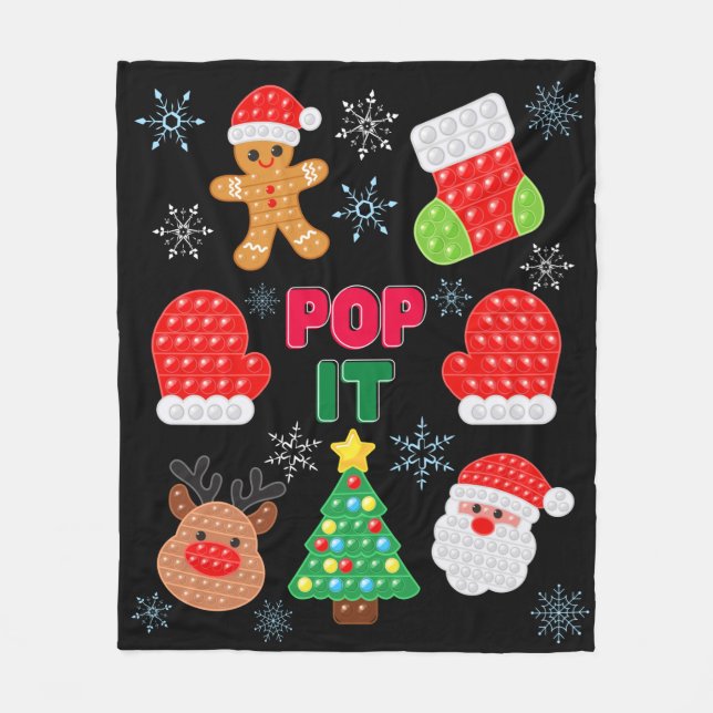 Kids Pop It Christmas Bubble Santa Reindeer   Fleece Blanket (Front)