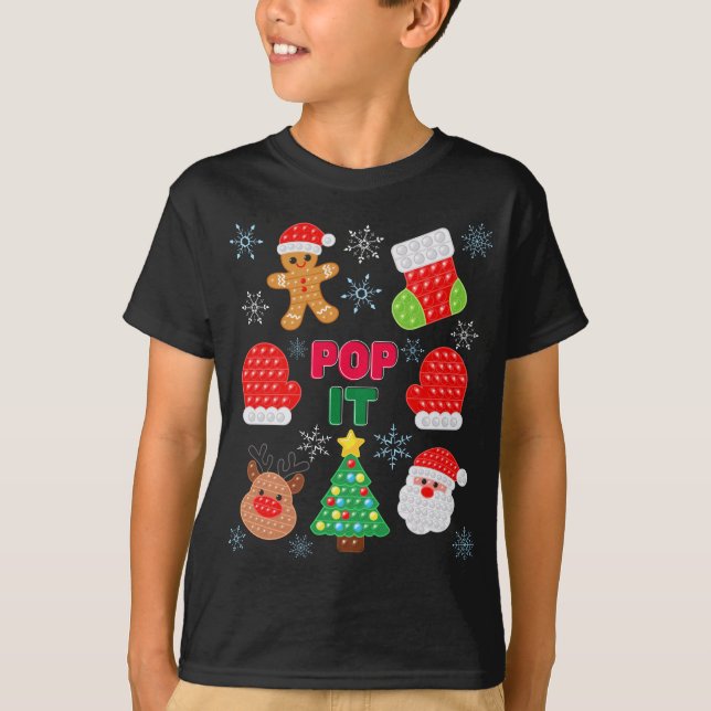 Kids Pop It Christmas Bubble Santa Reindeer T-Shirt (Front)