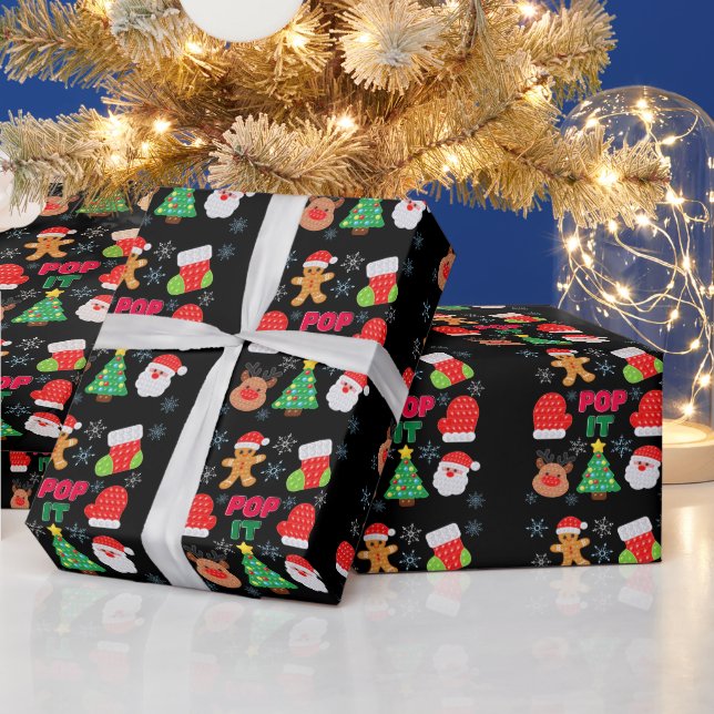Kids Pop It Christmas Bubble Santa Reindeer     Wrapping Paper (Holidays)