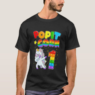 Kids Pop It Corn Happy 1st Unicorn Birthday One Cu T-Shirt