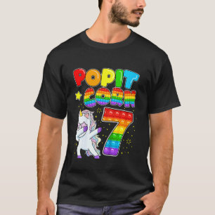 Kids Pop It Corn Happy 7th Unicorn Birthday Seven T-Shirt