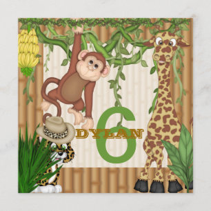 Kids POPULAR Jungle 6th Birthday Invitation