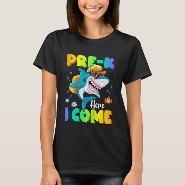 Kids Pre K Here I Come  Shark Backpack Back To Sch T-Shirt (Front)