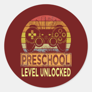Kids Preschool Level Unlocked Video Game Back To Classic Round Sticker