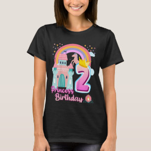 Kids Princess 2nd Birthday Horse Rainbow Castle Bi T-Shirt
