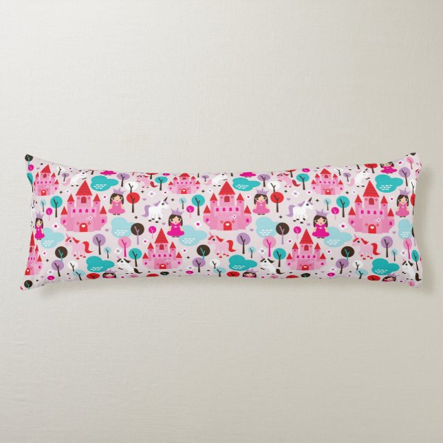 kids princess castle and unicorn body pillow (Front)