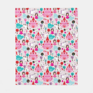 kids princess castle and unicorn fleece blanket