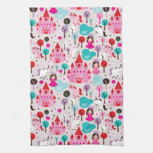 kids princess castle and unicorn kitchen towel