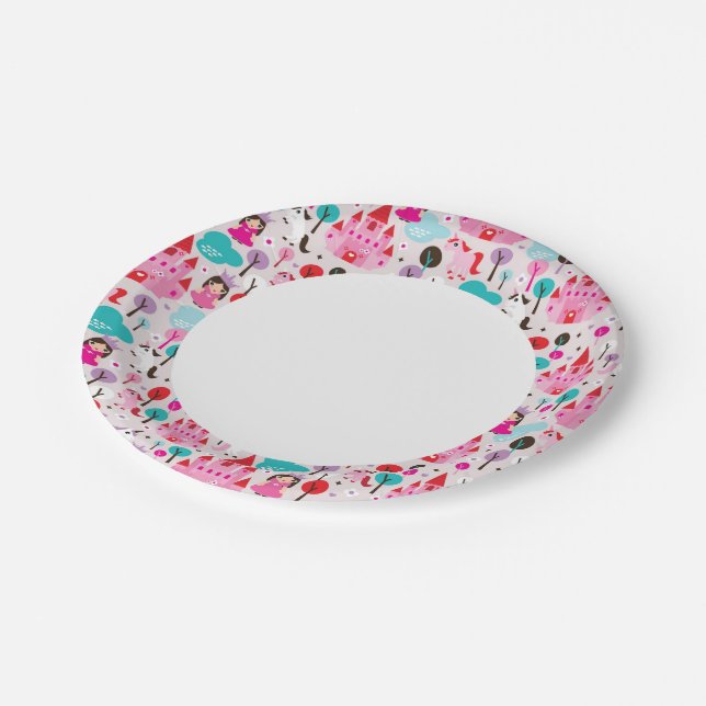 kids princess castle and unicorn paper plate (Angled)
