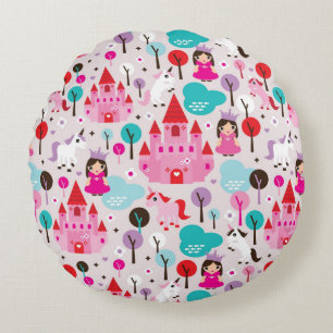 kids princess castle and unicorn round pillow