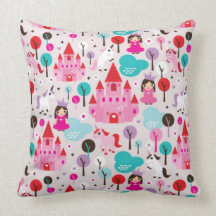 kids princess castle and unicorn throw pillow