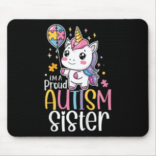 Kids Proud Autism Sister Awareness Cute Unicorn Pu Mouse Pad
