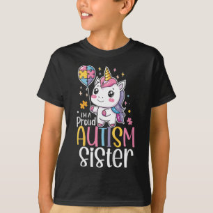 Kids Proud Autism Sister Awareness Cute Unicorn Pu T-Shirt