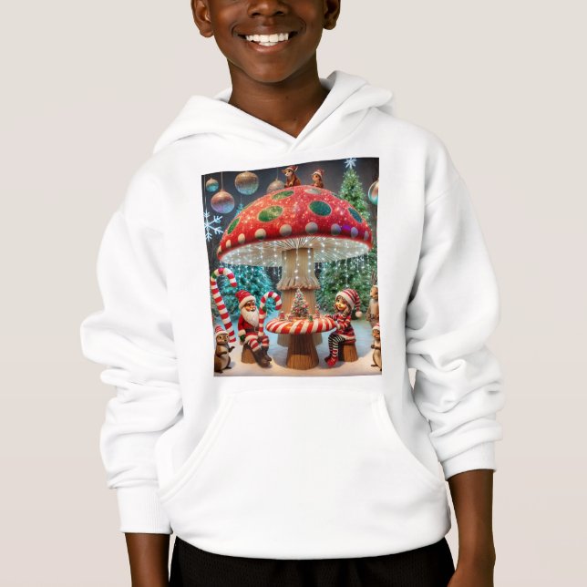 Kids Pullover Hoodie: Christmas Mushroom Design (Front)