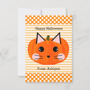 Kids Pumpkin Cat Halloween Card