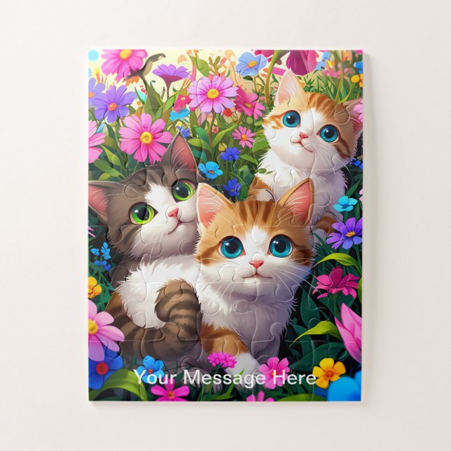 Kids Puppy and Kitten Garden Adventure Jigsaw Puzzle (Vertical)