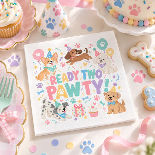 Kids Puppy Dog 2nd Birthday Ready Two Pawty Party Napkin