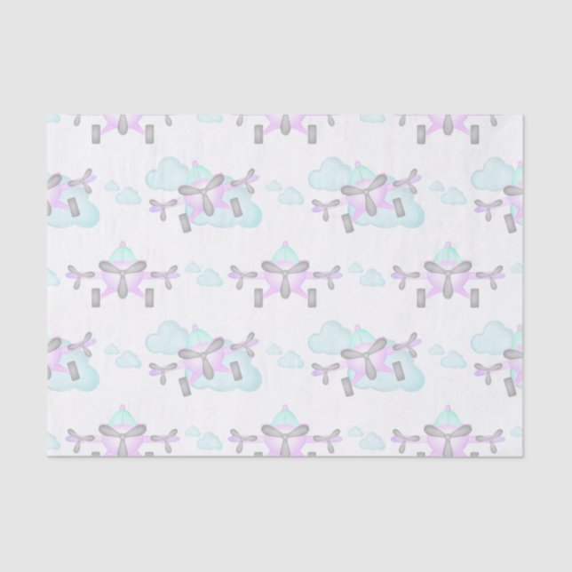Kids Purple Airplane Flying Aviation Birthday Tissue Paper (Front)