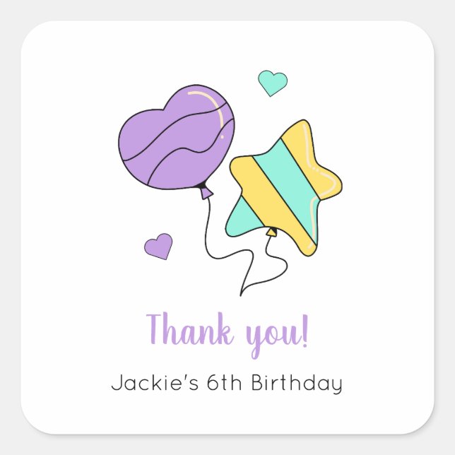 Kids Purple Balloons Birthday Party Favour Sticker (Front)