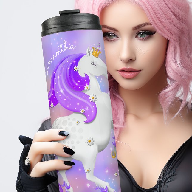 Kids Purple Candy Floss Unicorn with Flowers Therm Thermal Tumbler (Ideal for a very special person | unicorn lover)