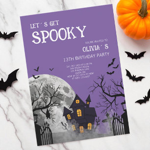 Kids Purple Let´s Get Spooky 13th Birthday Party Invitation