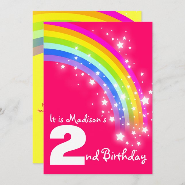 Kids purple rainbow 2nd birthday invite (Front/Back)
