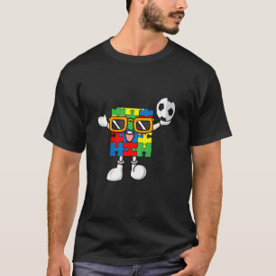 Kids Puzzle Piece Playing Soccer Autism Awareness  T-Shirt