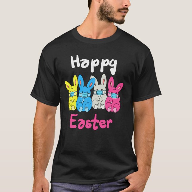 Kids Rabbits Bunny Face Mask Happy Easter Quaranti T-Shirt (Front)