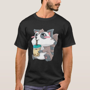 Kids Raccoon Bubble Tea Boba Drink Kawaii Cute Gif T-Shirt