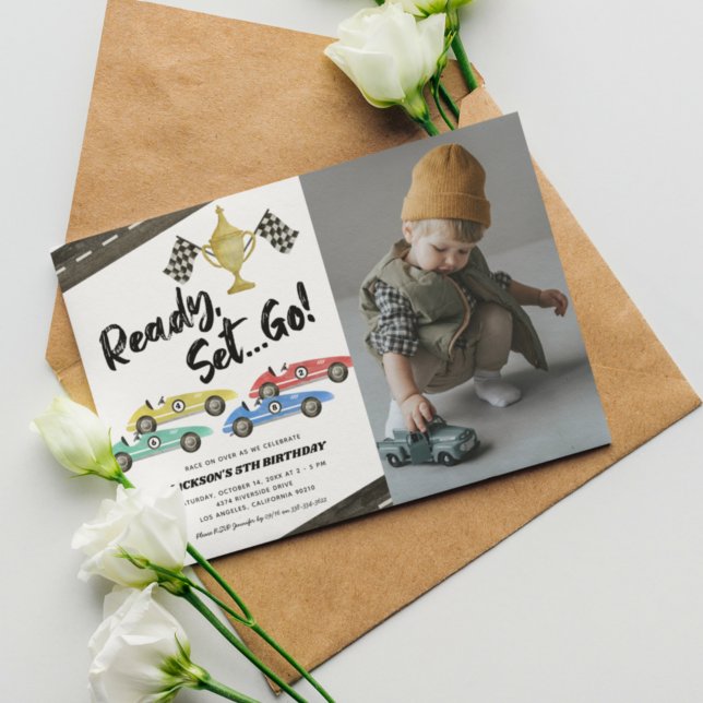 Kids Race Car Any Age Birthday Photo Invitation (Creator Uploaded)