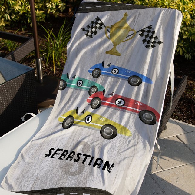 Kids Race Car Name Summer Beach Towel (Creator Uploaded)