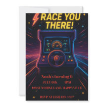 kids racing birthday party invitation card