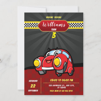 Kids Racing Cars Birthday Party Invitation