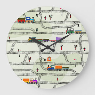Kids Railway: Funny Seamless Pattern Large Clock