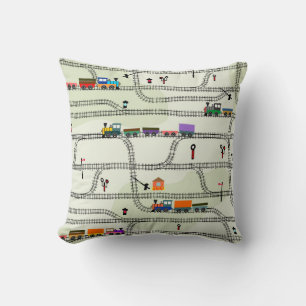 Kids Railway: Funny Seamless Pattern Throw Pillow
