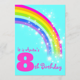 Kids rainbow 8th birthday aqua birthday invite