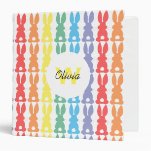 Kids Rainbow Bunny Silhouette Monogrammed Colourfu Binder